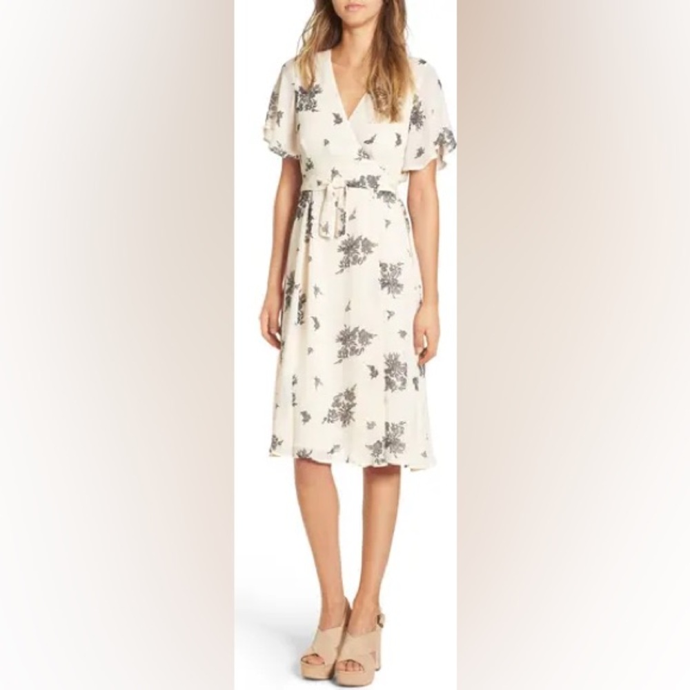 June & Hudson Cream Floral Midi Dress Nordstrom size Large